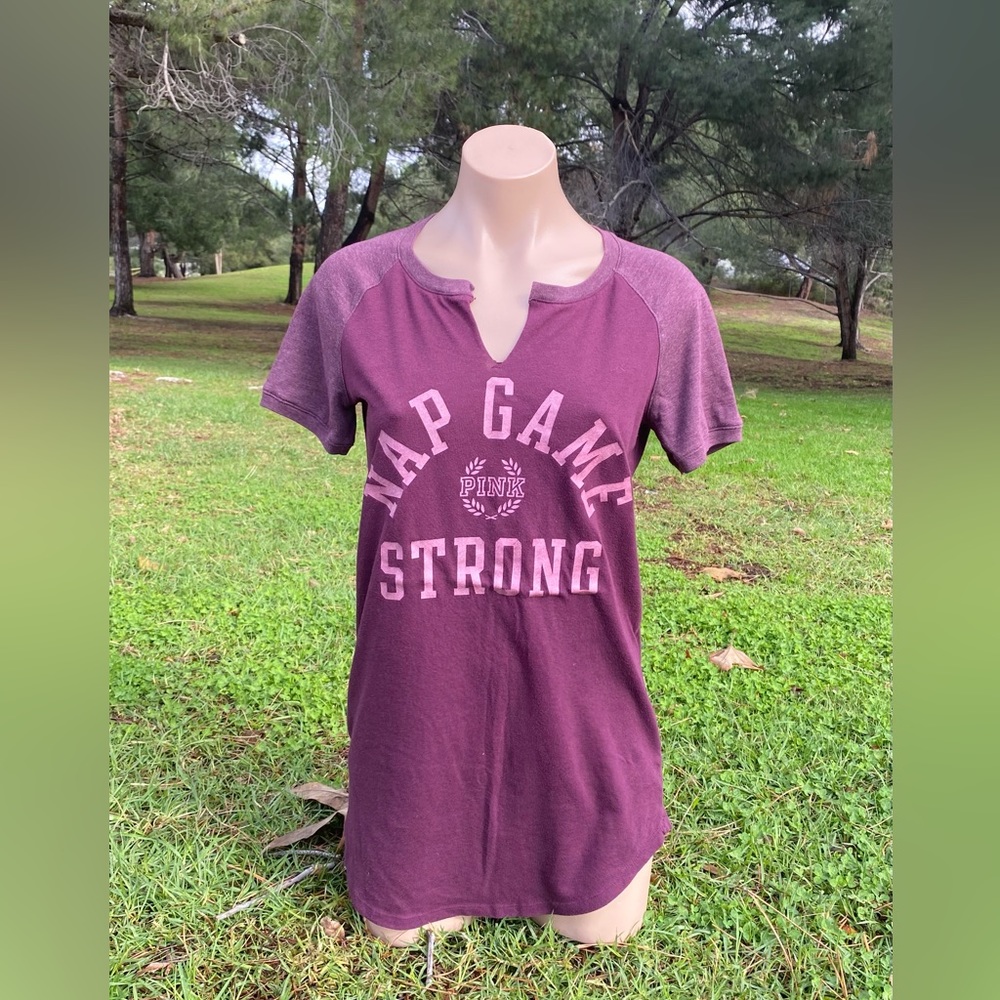 PINK V.S. ~Woman’s X-Small Burgundy Pajama Sleep Shirt “Nap Game Strong”